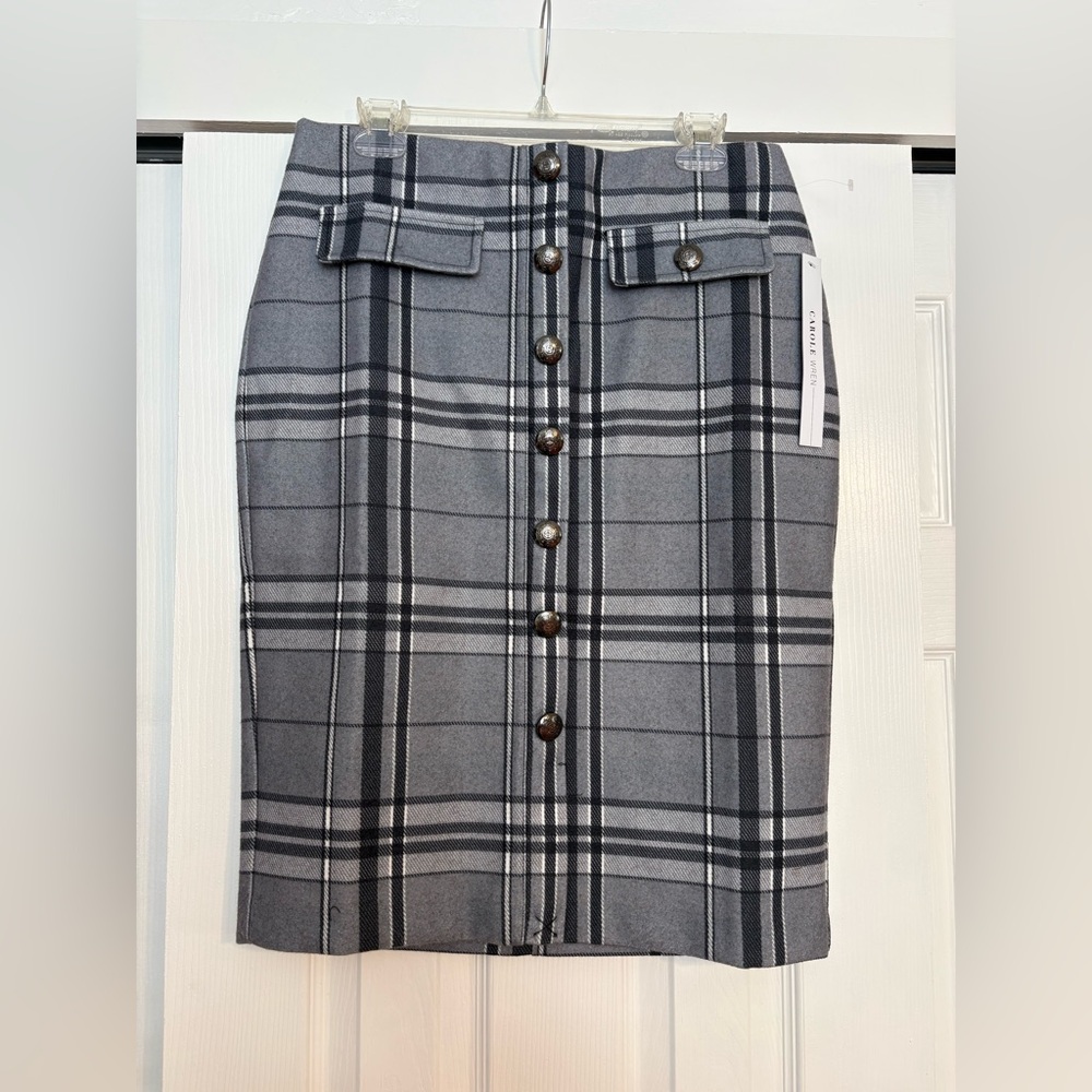 Elegant Gray Plaid Pencil Skirt